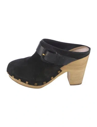 Pre-owned Veronica Beard Suede Studded Accents Slides In Black