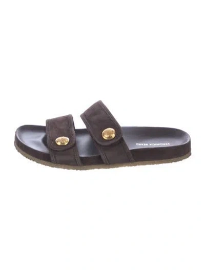 Pre-owned Veronica Beard Suede Studded Accents Slides In Black