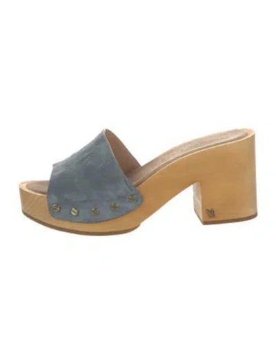 Pre-owned Veronica Beard Suede Studded Accents Slides In Blue