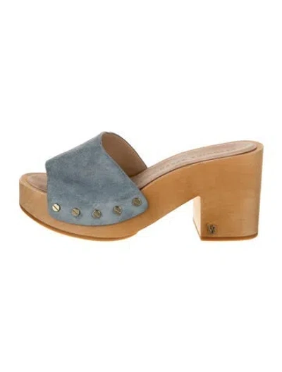 Pre-owned Veronica Beard Suede Studded Accents Slides In Blue