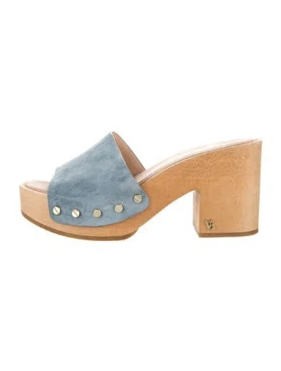 Pre-owned Veronica Beard Suede Studded Accents Slides In Blue
