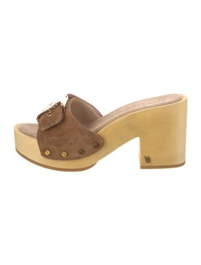 Pre-owned Veronica Beard Suede Studded Accents Slides In Brown