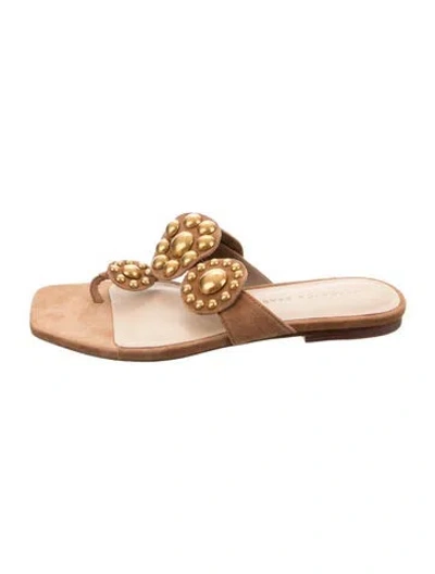Pre-owned Veronica Beard Suede Studded Accents Slides In Brown