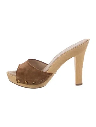 Pre-owned Veronica Beard Suede Studded Accents Slides In Brown