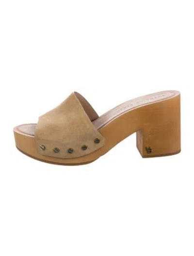 Pre-owned Veronica Beard Suede Studded Accents Slides In Neutral