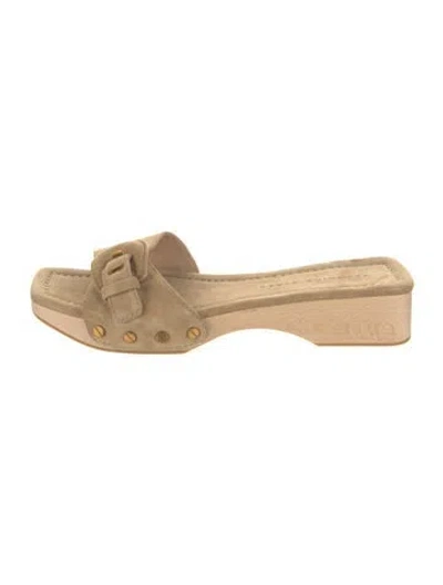 Pre-owned Veronica Beard Suede Studded Accents Slides In Neutral
