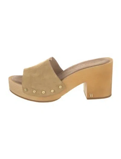 Pre-owned Veronica Beard Suede Studded Accents Slides In Neutral