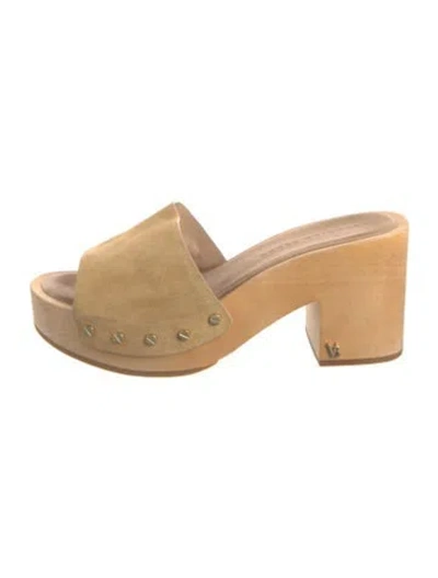 Pre-owned Veronica Beard Suede Studded Accents Slides In Neutral