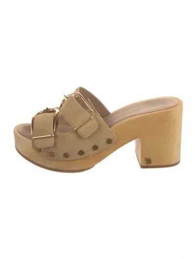 Pre-owned Veronica Beard Suede Studded Accents Slides In Neutral