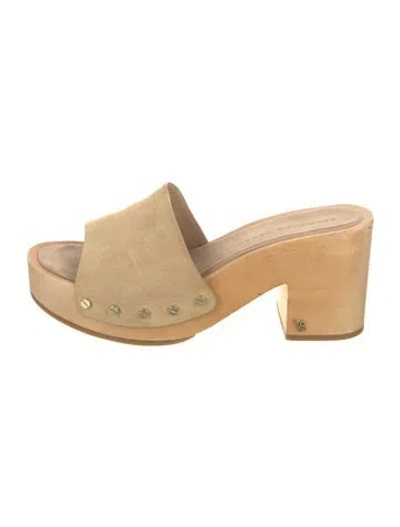 Pre-owned Veronica Beard Suede Studded Accents Slides In Neutral