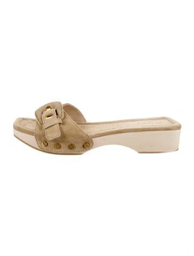 Pre-owned Veronica Beard Suede Studded Accents Slides In Neutral