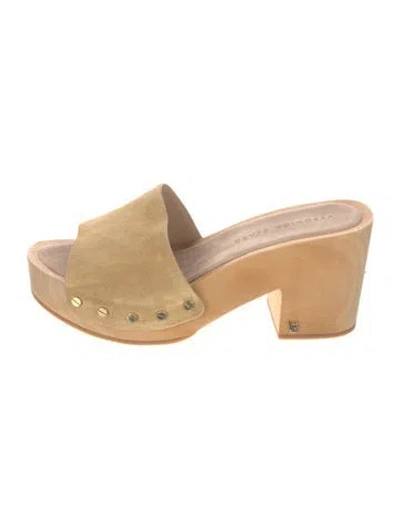 Pre-owned Veronica Beard Suede Studded Accents Slides In Neutrals