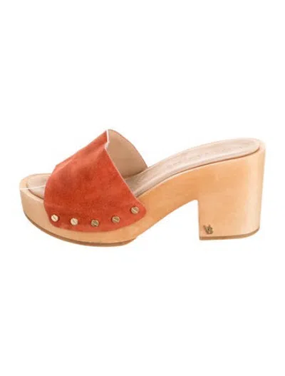 Pre-owned Veronica Beard Suede Studded Accents Slides In Neutrals/orange