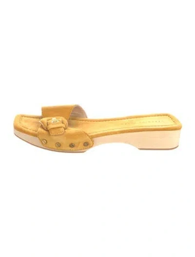Pre-owned Veronica Beard Suede Studded Accents Slides In Yellow