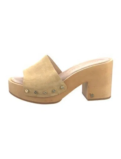 Pre-owned Veronica Beard Suede Studded Accents Slides In Yellow