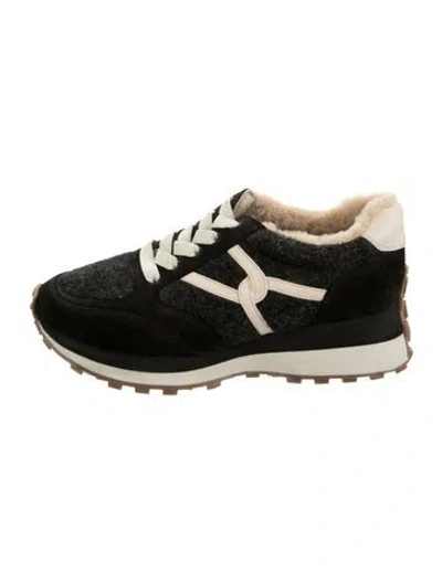 Pre-owned Veronica Beard Suede Tweed Pattern Athletic Sneakers In Black