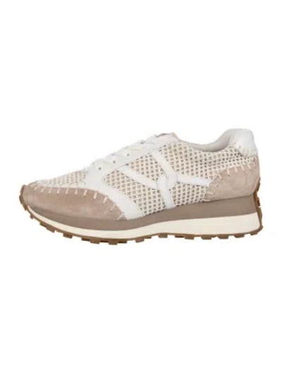 Pre-owned Veronica Beard Suede Tweed Pattern Athletic Sneakers In Neutrals/white