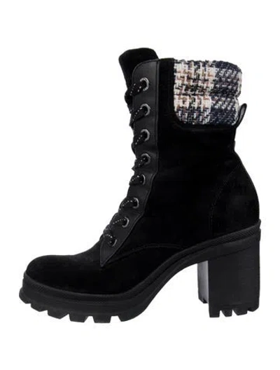 Pre-owned Veronica Beard Suede Tweed Pattern Combat Boots In Grey