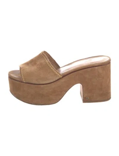 Pre-owned Veronica Beard Suede Whipstitch Trim Slides In Brown