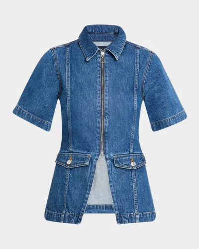 Veronica Beard Sully Short-sleeve Denim Jacket In Blue