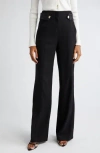Veronica Beard Sunny Button Tab Linen Blend Wide Leg Pants In Black
