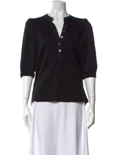 Pre-owned Veronica Beard Supima Cotton V-neck Polo In Black