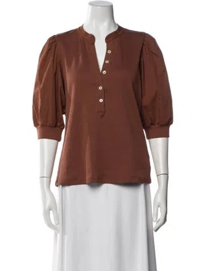 Pre-owned Veronica Beard Supima Cotton V-neck Polo In Brown
