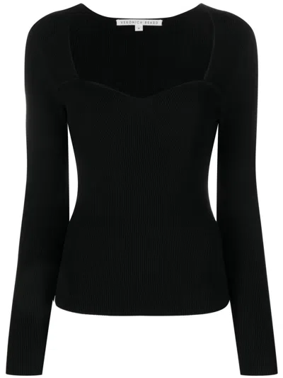Veronica Beard Sweetheart Ribbed Knit Top In Black