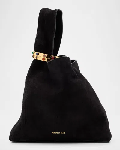 Veronica Beard Swing Bracelet-embellished Suede Wristlet Bag In Black
