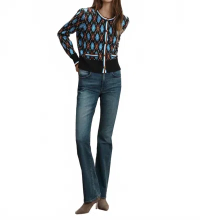Veronica Beard Sylvane Argyle Cardigan Top In Black Multi