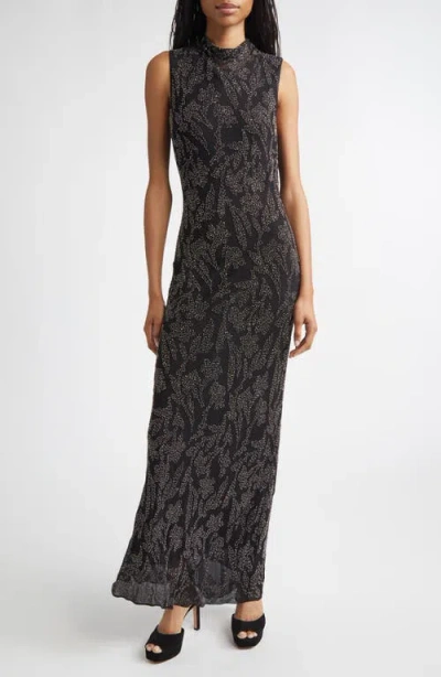 Veronica Beard Sylven Beaded Mock Neck Maxi Dress In Black