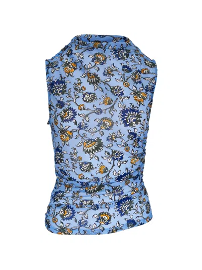 Veronica Beard Sylviani Ruched Floral-print Stretch-tulle Tank In Multi
