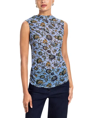 Veronica Beard Sylviani Ruched Floral-print Stretch-tulle Tank In Multi