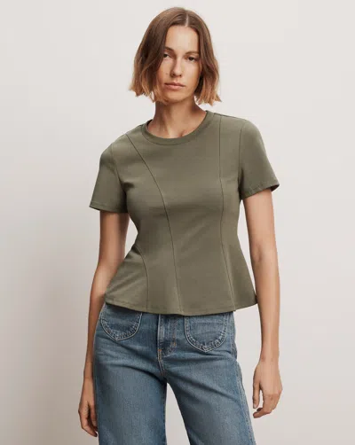 Veronica Beard Syverin Stretch Cotton Peplum T-shirt In Green