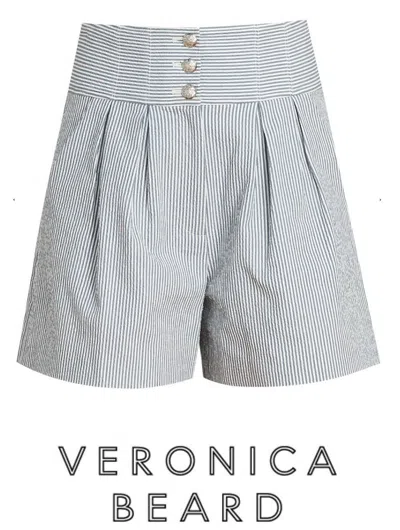 Pre-owned Veronica Beard Sz 4  Shorts Alicia Blue White Striped Seersucker Womens $328