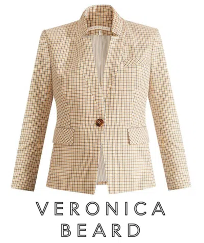 Pre-owned Veronica Beard Sz 6  Dickey Jacket Farley Camel Ivory Plaid Blazer Womens In White Multi