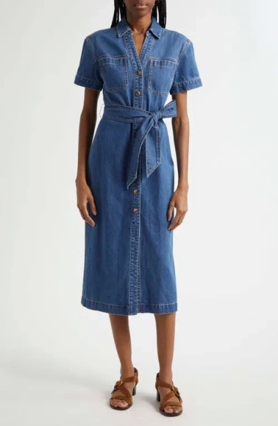VERONICA BEARD VERONICA BEARD TABBY BELTED DENIM SHIRTDRESS