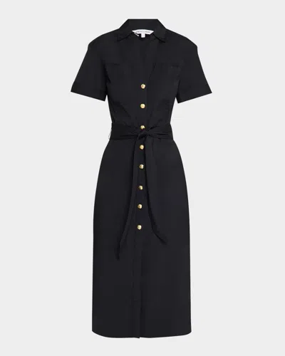 Veronica Beard Tabby Short-sleeve Midi Shirtdress In Black