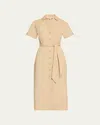 Veronica Beard Tabby Short-sleeve Midi Shirtdress In Stone Khaki