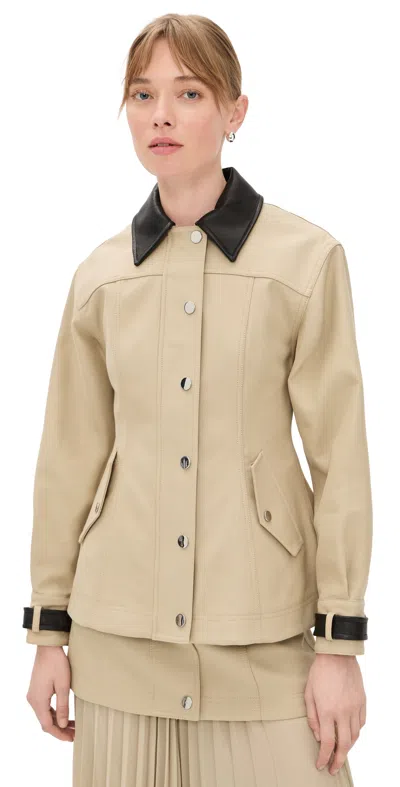 Veronica Beard Talla Leather-trimmed Cotton Blouson Jacket In Brown