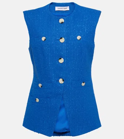 Veronica Beard Tamara Cotton-blend Tweed Vest In Blue