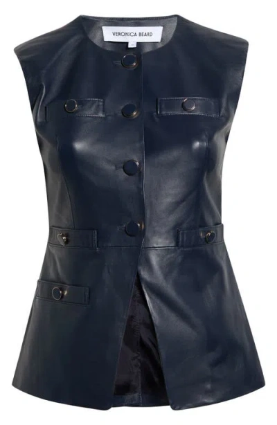Veronica Beard Tamara Lambskin Leather Vest In Blue