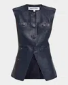 Veronica Beard Tamara Leather Vest In Navy