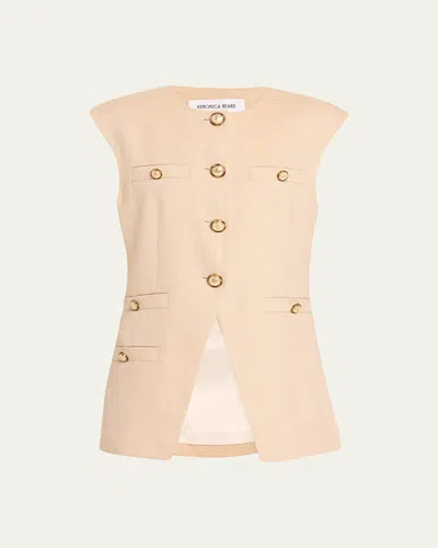 Veronica Beard Tamara Linen-blend Vest In Sandalwood Melange
