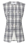 Veronica Beard Tamara Plaid Vest In Ivory Navy