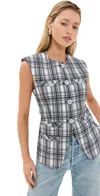 Veronica Beard Tamara Plaid Vest In Ivory/navy