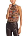 Veronica Beard Tanisha Paisley Halter Top In Dark Chocolate