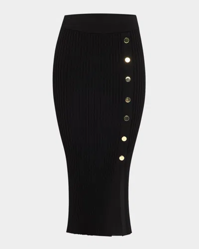 Veronica Beard Tanner Buttoned Rib Midi Skirt In Black