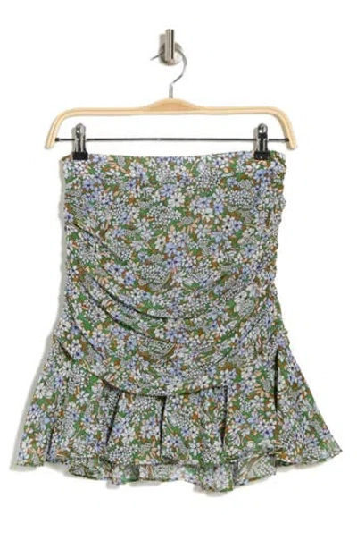 Veronica Beard Taras Floral Ruched Silk Skirt In Forest Army Multi