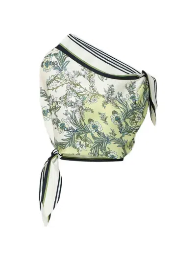 Veronica Beard Tari Floral-print One-shoulder Top In Green